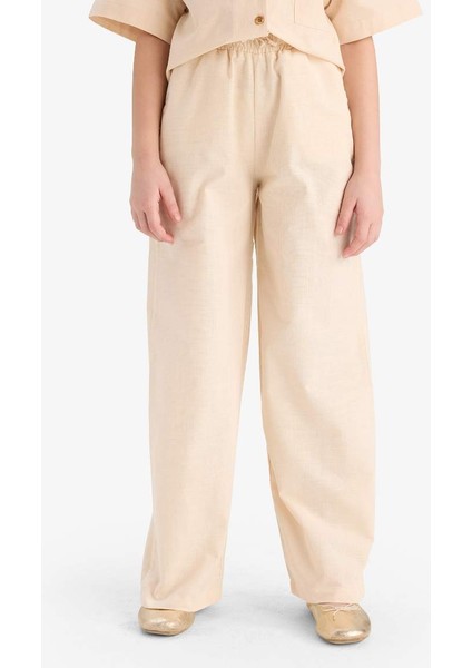 Yeni Sezon Kız Çocuk Beli Lastikli Wide Leg Geniş Bol Paça Pamuklu Pantolon