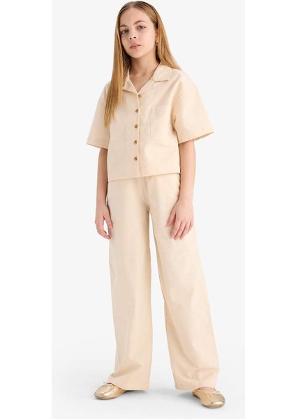 Yeni Sezon Kız Çocuk Beli Lastikli Wide Leg Geniş Bol Paça Pamuklu Pantolon modelleri