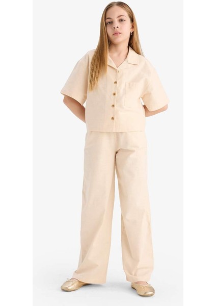Yeni Sezon Kız Çocuk Beli Lastikli Wide Leg Geniş Bol Paça Pamuklu Pantolon fırsatları