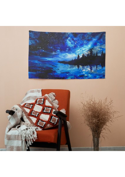 Vincent Van Gogh Gece Gökyüzü Yansımaları Duvar Örtüsü - Pamuk Sırt, Canlı Polyester
