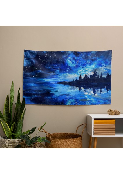 Vincent Van Gogh Gece Gökyüzü Yansımaları Duvar Örtüsü - Pamuk Sırt, Canlı Polyester