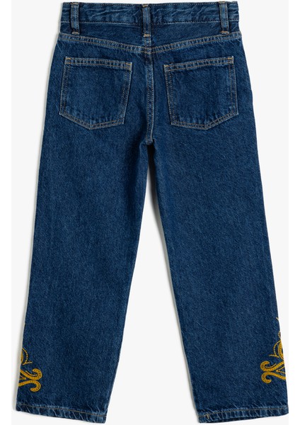 Yeni Sezon Işlemeli Kot Pantolon Düz Paça Cepli Pamuklu- Straight Jean fiyatları