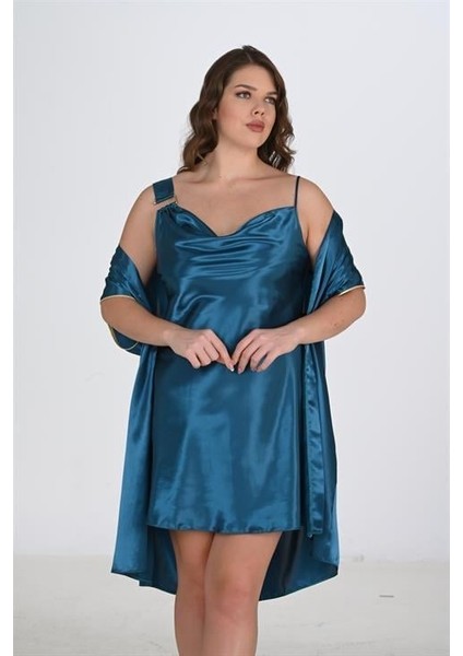 Aria's Closet Büyük Beden 2li Petrol Sabahlık Takımı Bigsize 6206