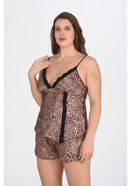 Aria's Closet Büyük Beden Leopar Desenli Şort Takımı 1074