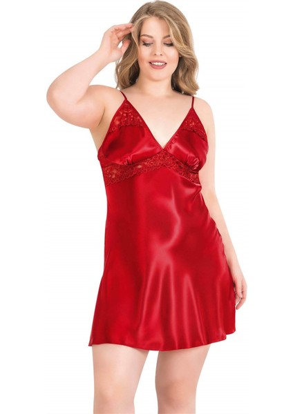Aria's Closet Büyük Beden Kırmızı Kısa Ikili Saten Sabahlık Gecelik Takımı fiyatları