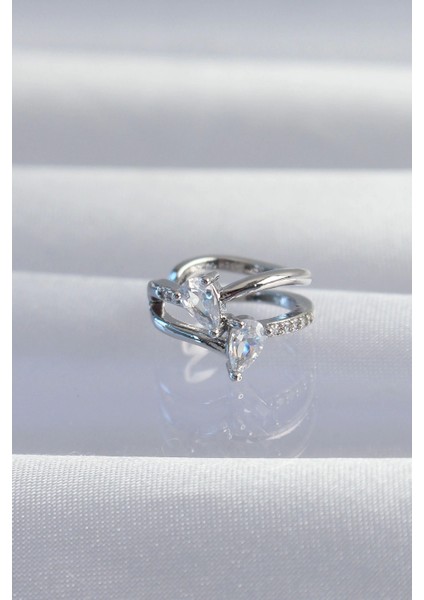 Pirinç Gümüş Renk Zirkon Taşlı Damla Earcuff Küpe - TJ-BKP9334