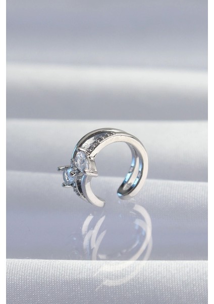 Pirinç Gümüş Renk Zirkon Taşlı Damla Earcuff Küpe - TJ-BKP9334 fiyatları