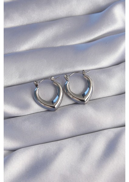 316L Çelik Gümüş Renk Içi Oval Tasarımlı Küpe - TJ-BKP9036