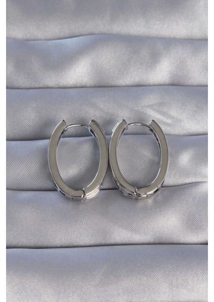 Pirinç Gümüş Renk Zirkon Taşlı Oval Model Küpe - TJ-BKP9078 fiyatları