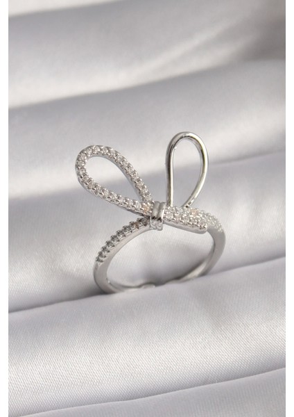 Pirinç Gümüş Renk Zirkon Taşlı Düğüm Model Kadın Yüzük - TJ-BYK3086