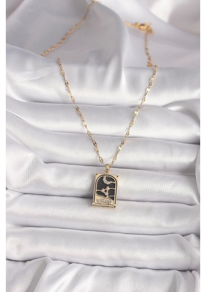 316L Çelik Gold Renk Zirkon Taşlı Ay Figürlü Tarot Model Kadın Kolye - TJ-BKO9686