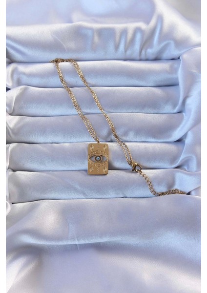 316L Altın Renk Işlemeli Nazarlı Vintage Kolye - TJ-BKO9266