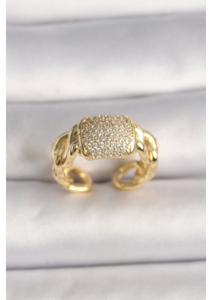 Pirinç Gold Renk Ayarlanabilir Zirkon Taşlı Kadın Yüzük - TJ-BYK3596