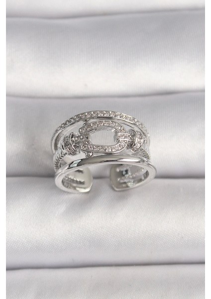 Pirinç Gümüş Renk Ayarlanabilir Zirkon Taşlı Gemici Düğüm Model Kadın Yüzük - TJ-BYK3584