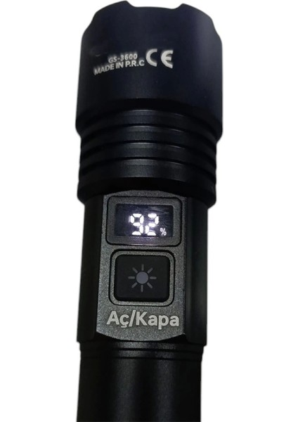1300 Lümen Tg LED 2800 Mah Zoom Özellikli Şarj Edilebilir El Feneri SK3600