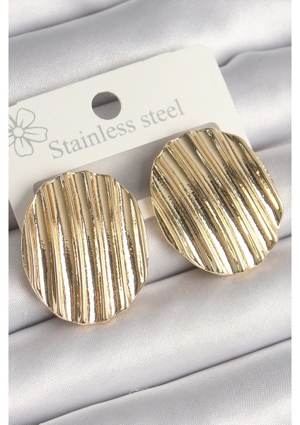 Pirinç Gold Renk Işlemeli Daire Plaka Model Kadın Küpe - TJ-BKP10244