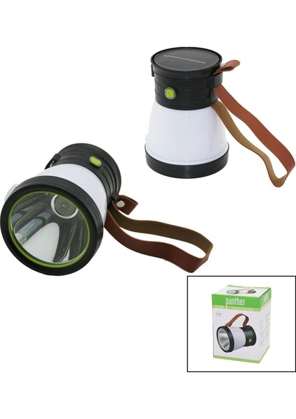 2in 15W+360°SMDEL Feneri Solar- USB Şarj Powerbank 500LM Işık Ayarı Flaşör Suni Deri Kulp PT-8151 (4887)