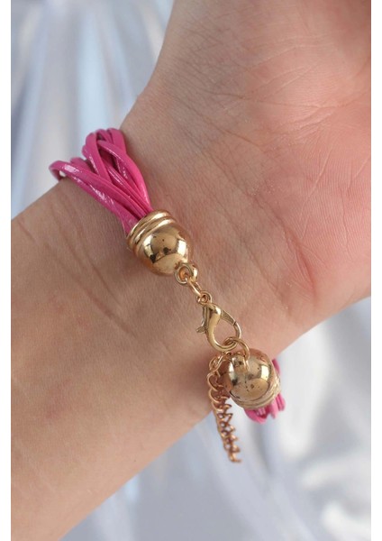 Pembe Renk Zirkon Taşlı Ipli Çoklu Bileklik - TJ-BB6342