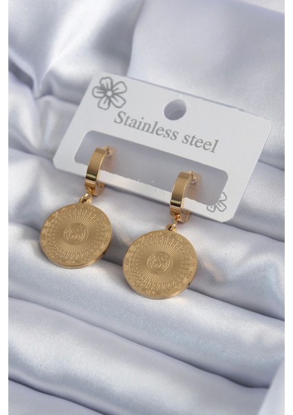 316L Çelik Gold Renk Işleme Detay Kadın Küpe - TJ-BKP7981