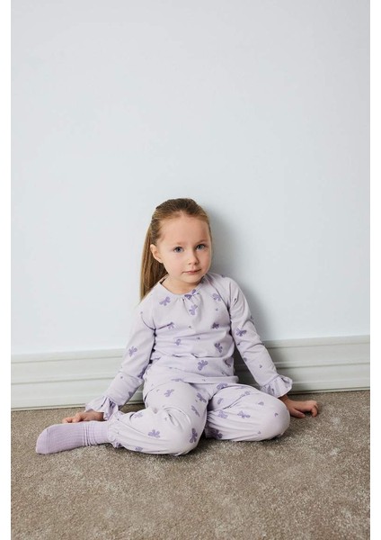 Yeni Sezon Kız Bebek Pijama Takımı Penye Kelebek Desenli Uzun Kollu Üst Beli Lastikli Uzun Alt fiyatları
