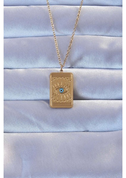 316L Altın Renk Işlemeli Nazarlı Göz Model Vintage Kolye - TJ-BKO9269