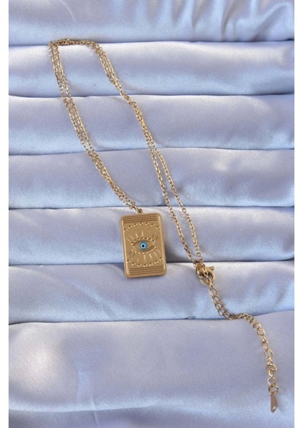 316L Altın Renk Işlemeli Nazarlı Göz Model Vintage Kolye - TJ-BKO9269