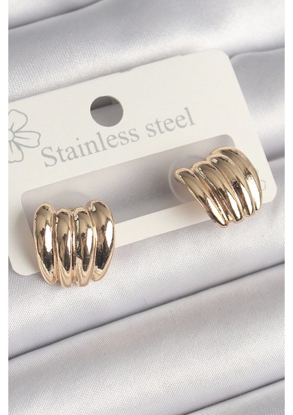 Pirinç Gold Renk Işlemeli Yarım Halka Model Kadın Küpe - TJ-BKP10240