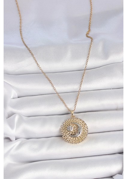 316L Çelik Gold Renk Mix Renk Ay Güneş Model Kadın Kolye - TJ-BKO10095