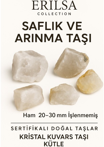 Sertifikalı Ham Işlenmemiş Kristal Kuvars Taşı Kütle – El Taşı Arınma Netlik Evrensel Şifa Enerjisi