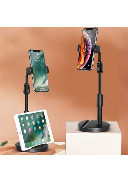 Masa Üstü Tablet ve Telefon Tutucu Plastik Aparat Siyah Telefon Standı ( Lisinya )