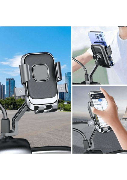Motor,motosiklet,bisiklet ,scooter Için 360 Derece Dönebilen Dikiz Aynası Versiyonu Telefon Tutucu Aparat ( Lisinya )
