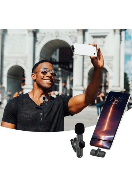 Type C Uyumlu Apple iPhone Dönüştürücülü Kablosuz Yaka Mikrofonu Android ve Apple iPhone Uyumlu Mini Mikrofon ( Lisinya )