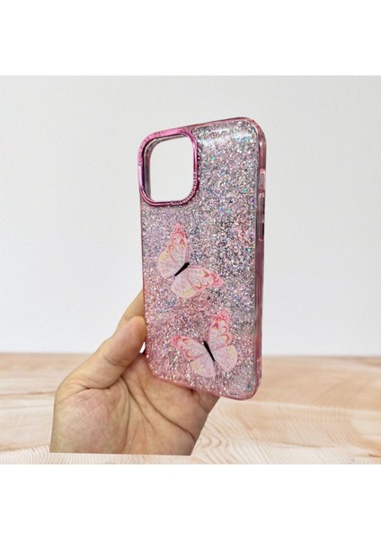 Apple iPhone 11 Uyumlu Taşlı Simli Kelebekli Kılıf