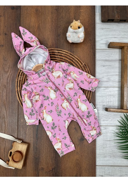 Pamuklu Tavşan Desenli Fermuarlı Kız Bebek Tulum fiyatları