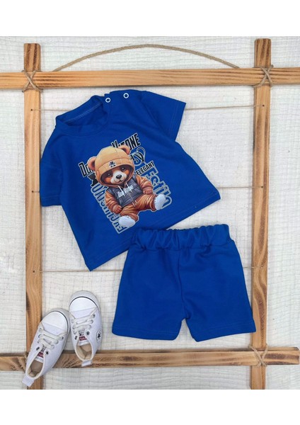9-12-18-24 Ay Dansçı Ayıcık Baskılı Şortlu Kısa Kollu Tişört 2li Erkek Bebek Takımı