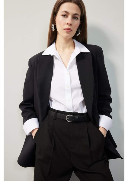 Yeni Sezon Oversize Geniş Kalıp Düğmeli Basic Düz Blazer Ceket