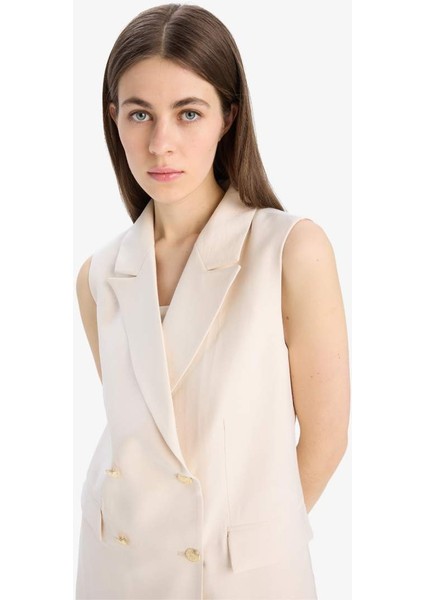 Yeni Sezon Regular Fit Ceket Yaka Tensel Blazer Yelek