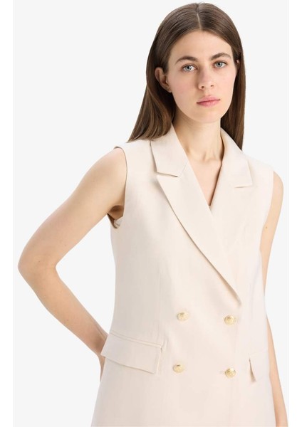 Yeni Sezon Regular Fit Ceket Yaka Tensel Blazer Yelek