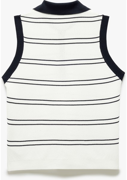 Yeni Sezon Renk Kontrastlı Kolsuz Polo Yaka Triko Bluz modelleri