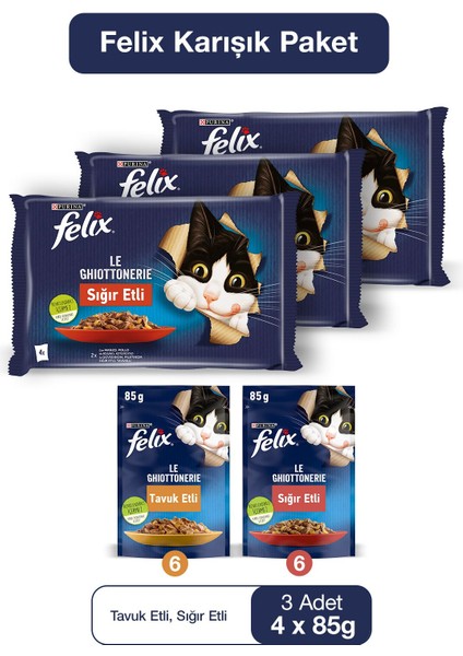 Felıx 4'lü Avantajlı Paket Yavru Tavuklu Pouch Yaş Kedi Maması 85