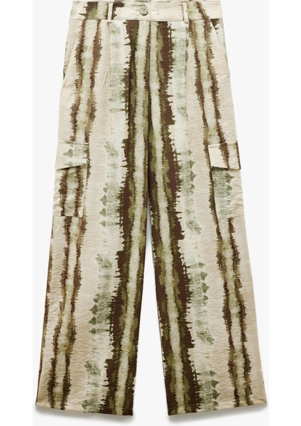 Yeni Sezon Viskon Kargo Cepli Batik Desenli Geniş Paça Pantolon modelleri