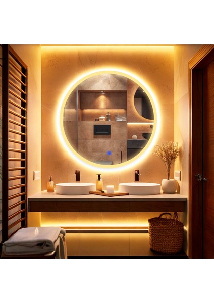 Orbit Amber Led'li Lazer Kumlamalı Lavabo & Banyo Aynası (Dokunmatik Sensörlü)