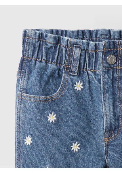 Kız Bebek Mavi Işlemeli Paperbag Mom Jean Pantolon fiyatları
