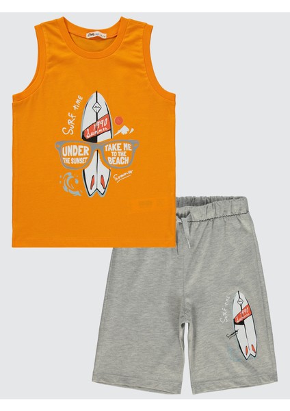 Erkek Çocuk Pijama Takımı 6-9 Yaş Açık Oranj