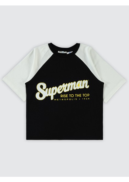 Süperman Erkek Çocuk Tişört 10-13 Yaş Siyah