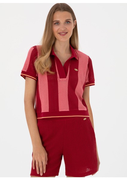V Yaka Bordo Kadın T-Shirt Susan