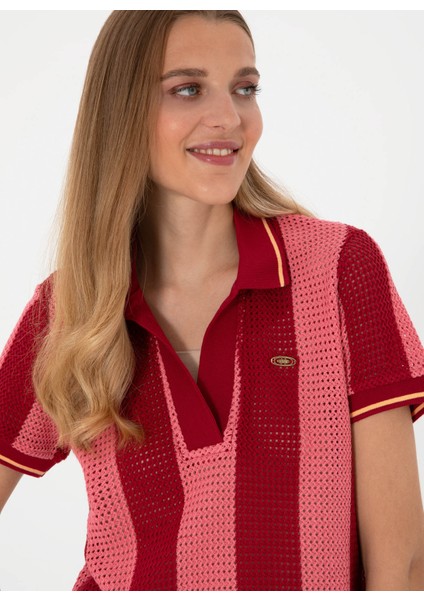 V Yaka Bordo Kadın T-Shirt Susan