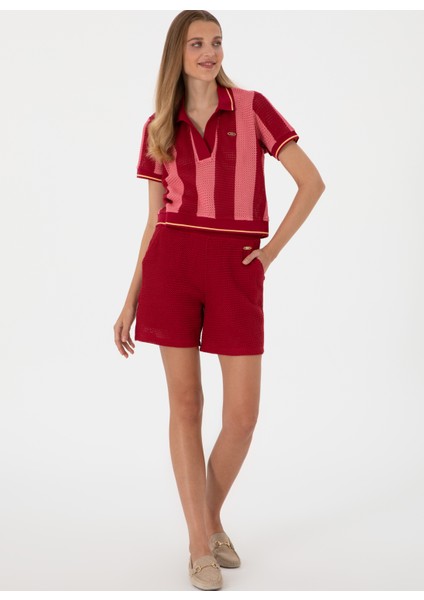 V Yaka Bordo Kadın T-Shirt Susan