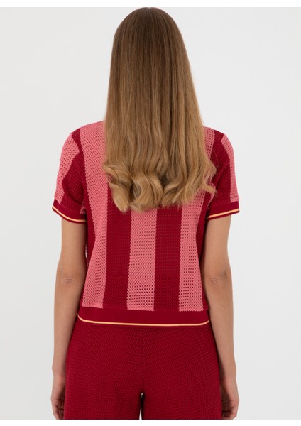 V Yaka Bordo Kadın T-Shirt Susan