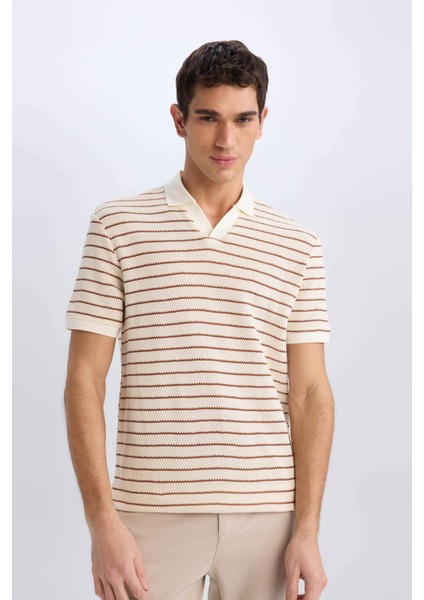 Regular Fit Polo Yaka Çizgili Triko Kısa Kollu Tişört C4150AX25SM modelleri
